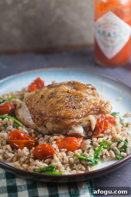 Chicken and Farro with Burst Tomatoes | Healthy-Delicious.com
