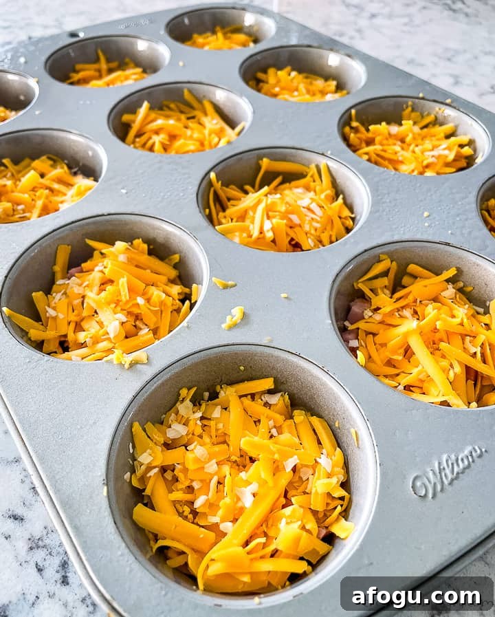 Ham and Cheese Egg Muffin Cups Recipe for Quick Breakfast 2 diced ham and cheese in muffin cups