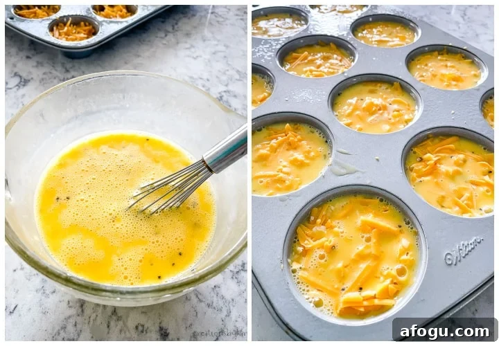 Ham and Cheese Egg Muffin Cups Recipe for Quick Breakfast 3 process shot - assembling egg muffin cups