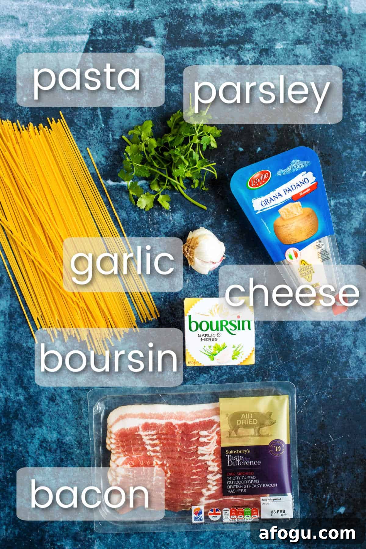 Ingredients for boursin pasta.