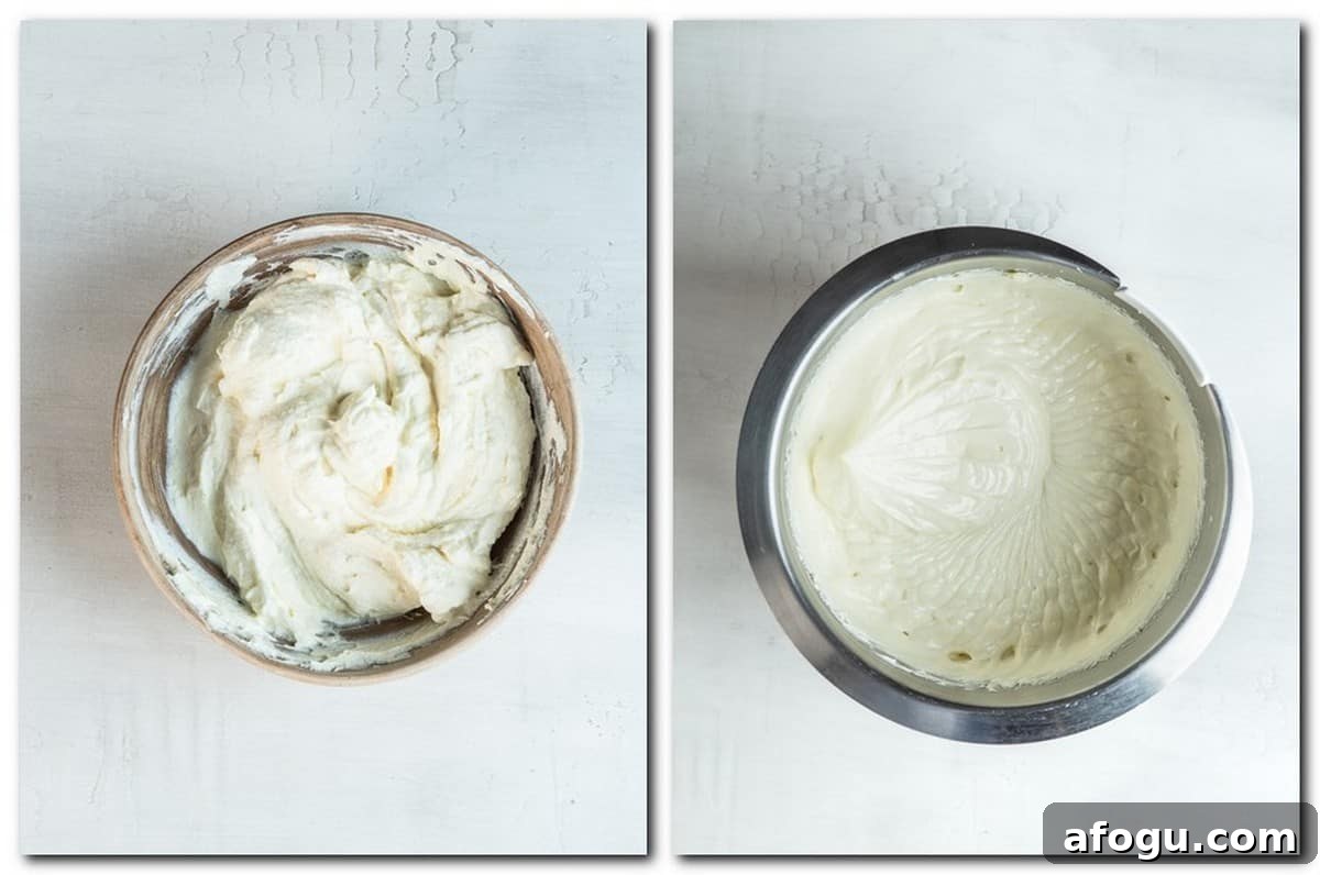 Photo 7: Butter cheese mixture in a bowl Photo 8: White chocolate cream in a bowl 