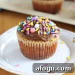 Healthy vanilla cupcakes with chocolate frosting on a white plate.
