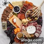 A round Halloween charcuterie board.