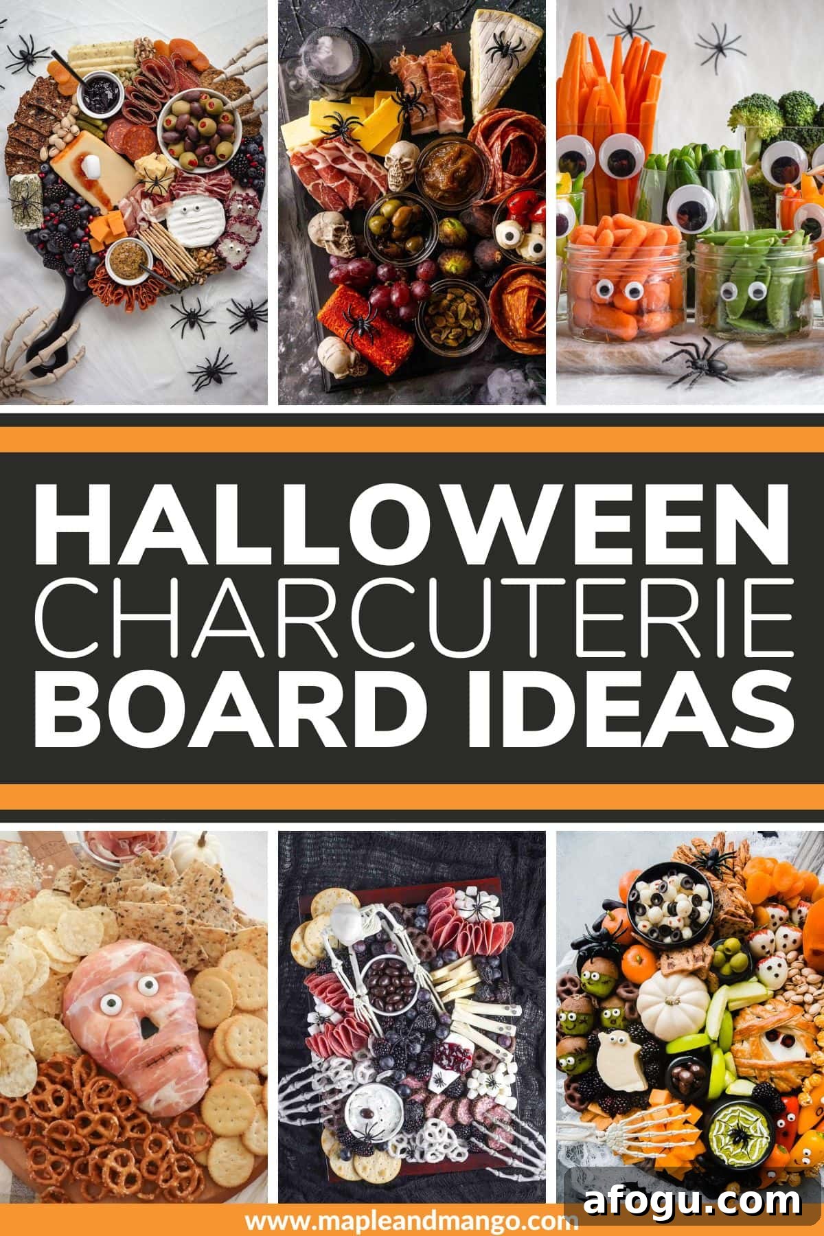 Pinterest collage graphic for Halloween Charcuterie Board Ideas.