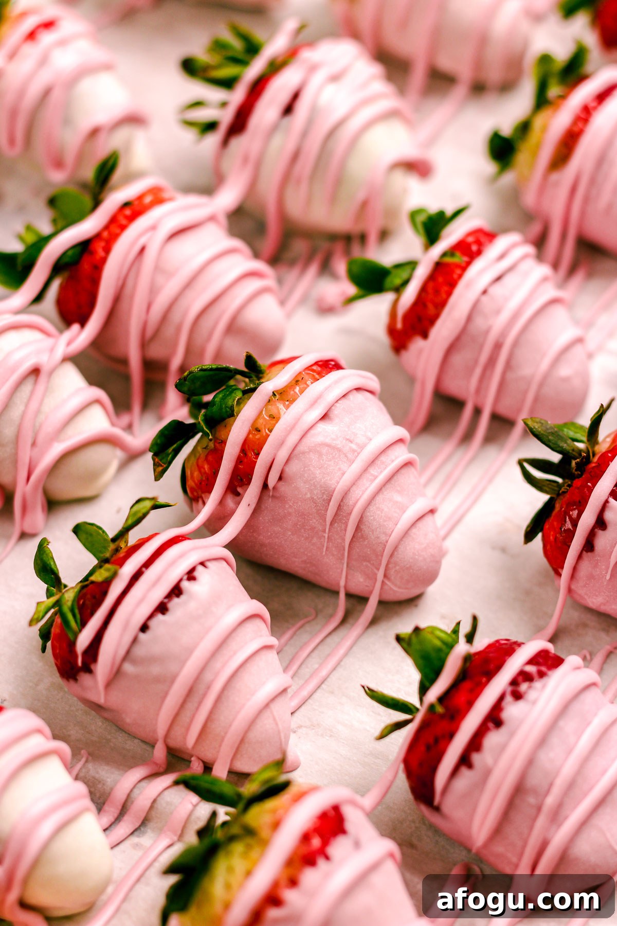 Pink chocolate-covered strawberries