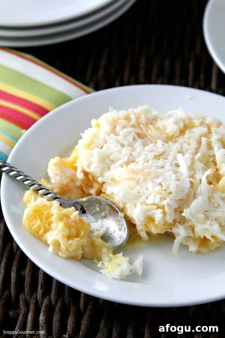 Piña Colada Dump Cake Recipe - easy pineapple dump cake with pineapple, coconut, and rum. SnappyGourmet.com