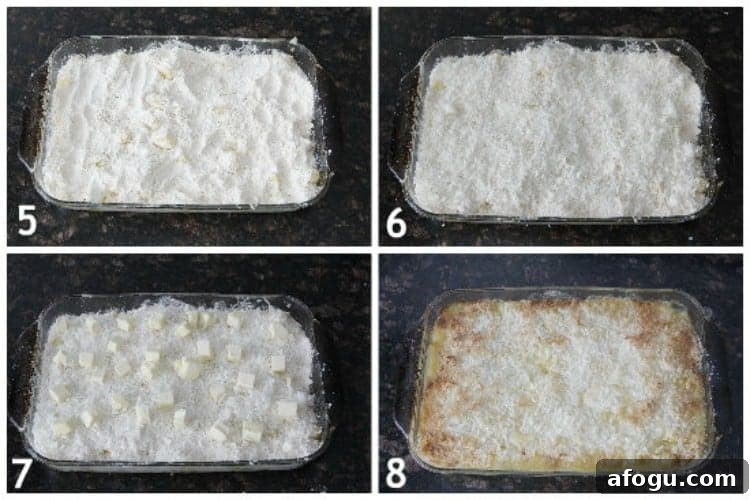 Piña Colada Dump Cake Recipe - Easy pineapple coconut cake recipe with not many ingredients. SnappyGourmet.com