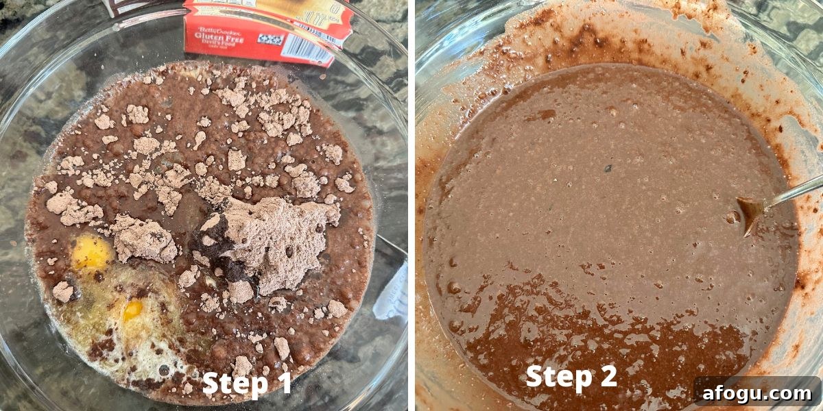 Gluten-Free Slow Cooker Chocolate Lava Cake Recipe 3 Photos of steps 1 and 2 making the cake batter.