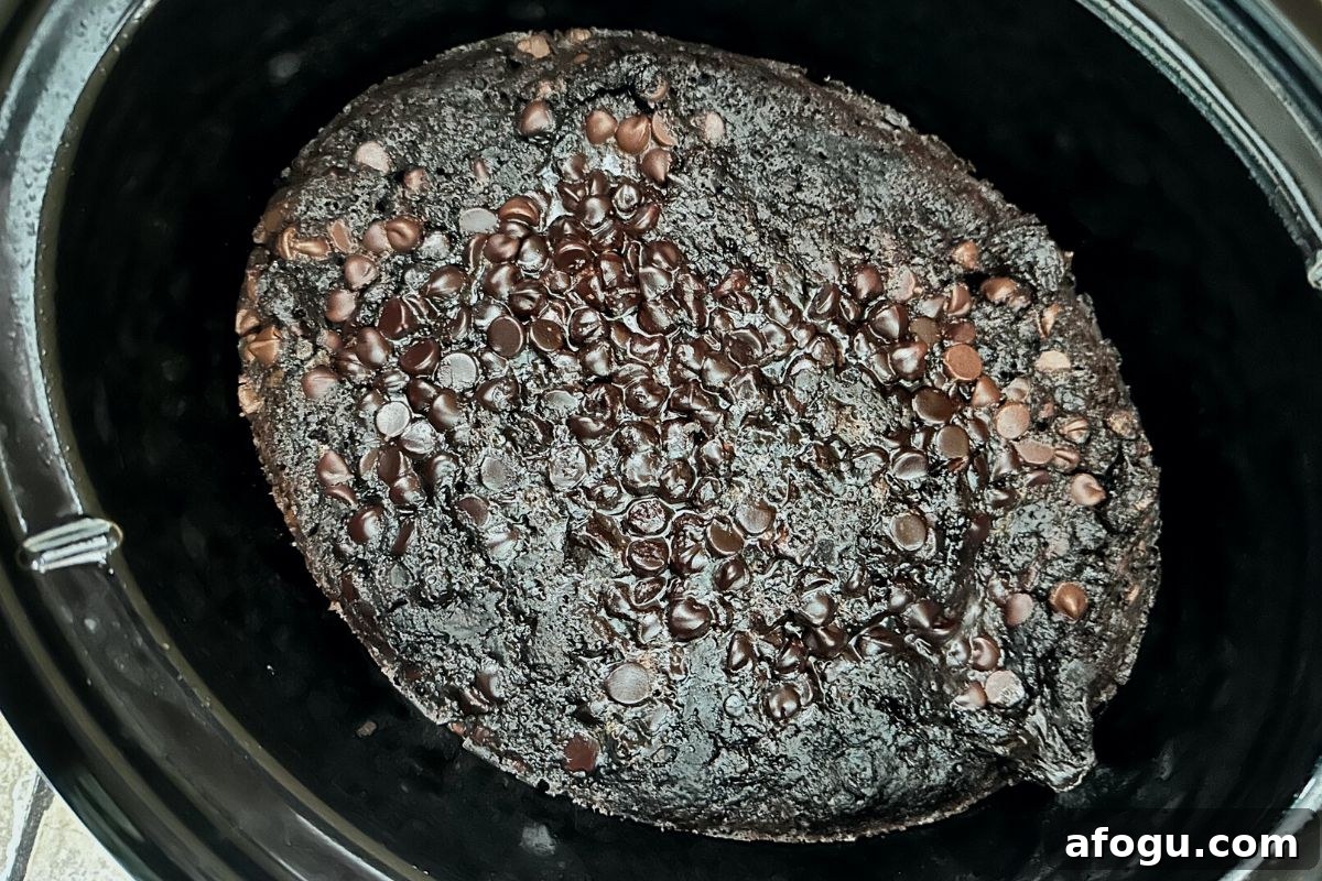 Gluten-Free Slow Cooker Chocolate Lava Cake Recipe 6 A cooked gluten free chocolate lava cake in the Crock Pot.