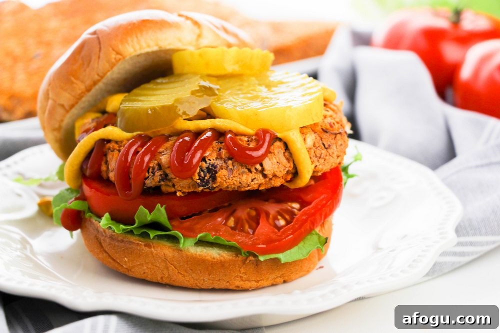 bean burger on bun with condiments vegan