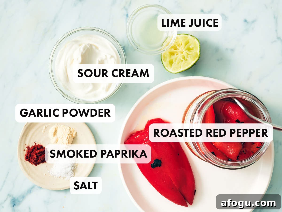 Ingredients to make smoky red pepper crema (FreshPrep copycat).