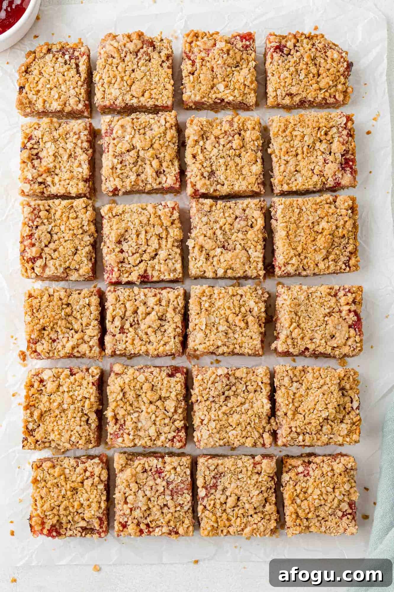 Cooked and cooled bars, cut into squares.