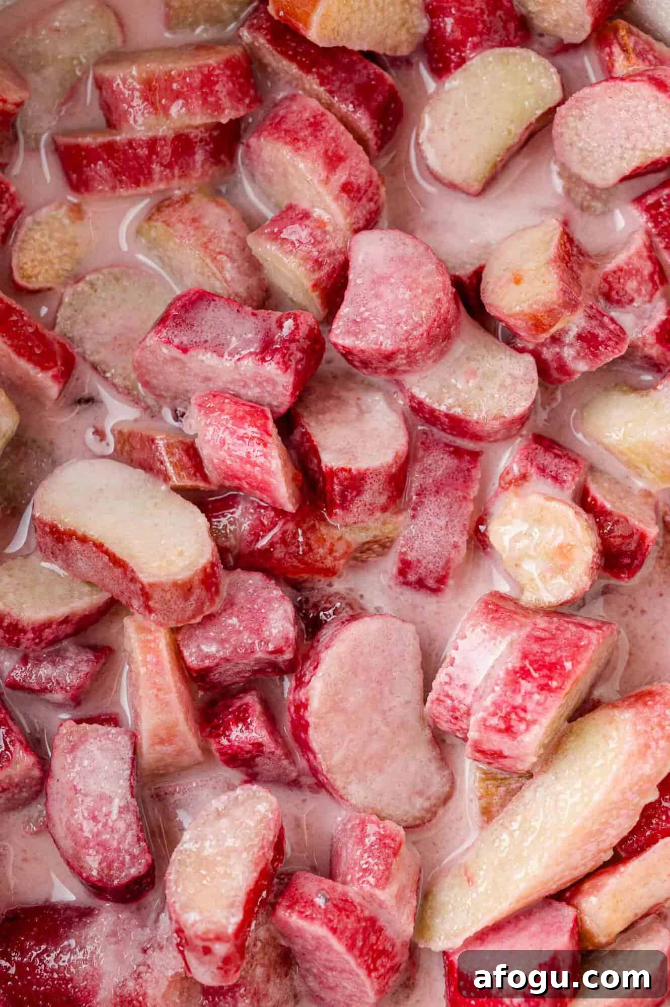 Rhubarb filling before cooking.