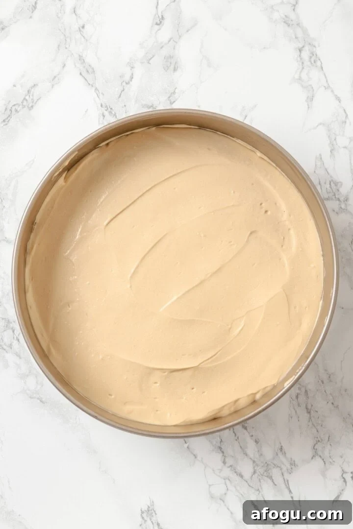 Biscoff cheesecake in pan before baking.