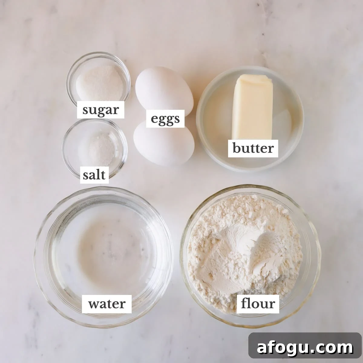 Ingredients to make profiteroles.