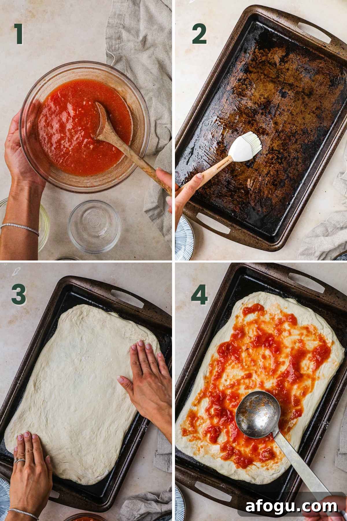 Homemade Margherita Pizza Recipe: Classic Neapolitan Flavor at Home 4 Steps to make margherita pizza: make pizza sauce, stretch dough, place on baking sheet, spread pizza sauce on dough.