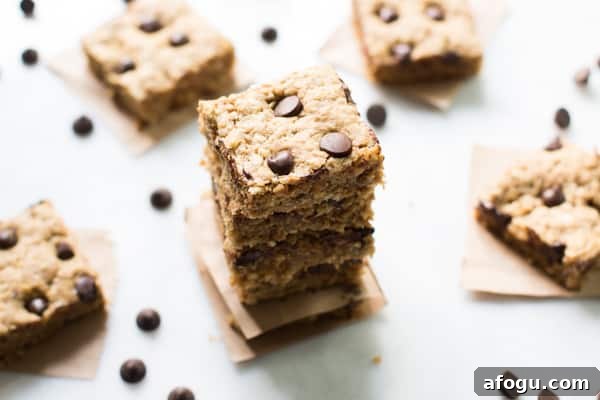 Peanut Butter Chocolate Chip Bars stacked
