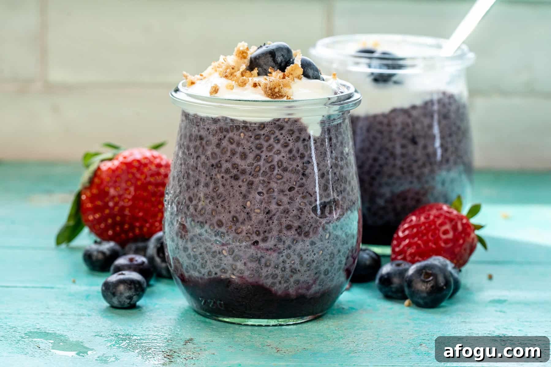 two meal prep breakfasts made with blueberry chia pudding recipe
