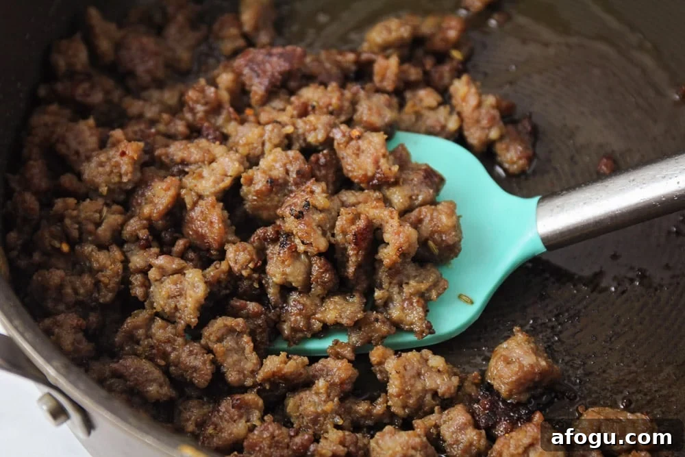 Browning sausage in a skillet