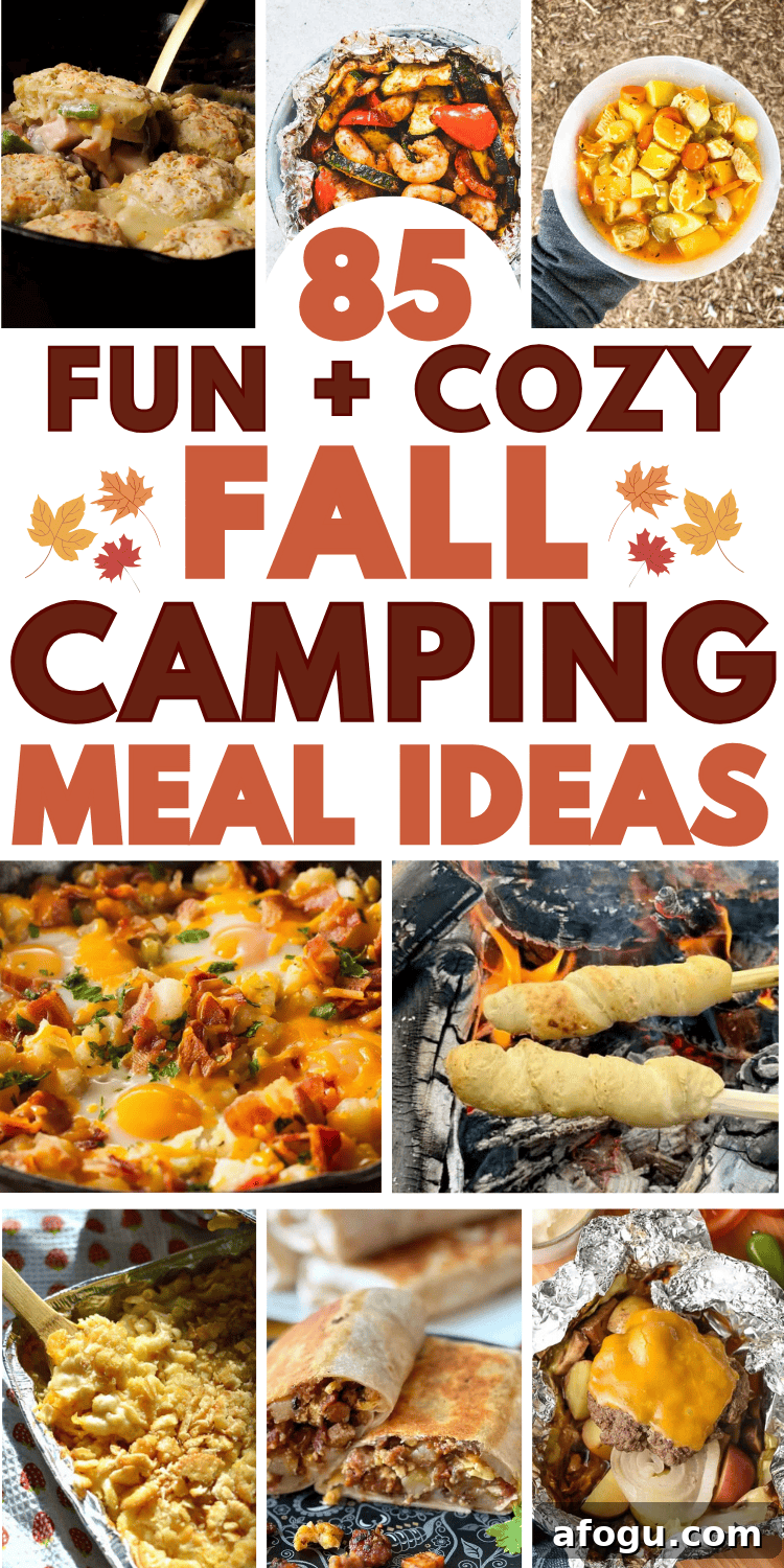 Easy fall camping meals and food ideas! These fun fall campfire dinners, breakfast ideas, snacks, and desserts will complete your fall camping trip menu. Camping meal planning is easy with these fall camping recipes dinners, fall camping meals make ahead, camping food list, fall camping necessities, fall camping ideas food, fall camping meal ideas for tent, camper, or fall rv camping recipes. Campfire meals, cozy fall camping aesthetic, easy fall camping meals dinners, outdoor camping must haves