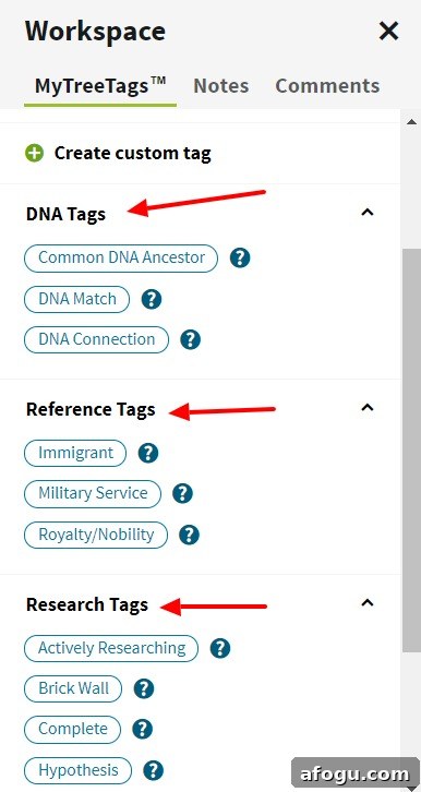 Choose tags from preset categories