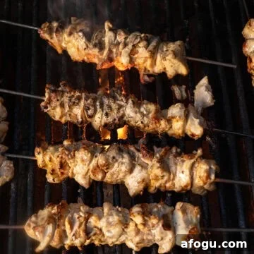 Skewers cooked on the grill.