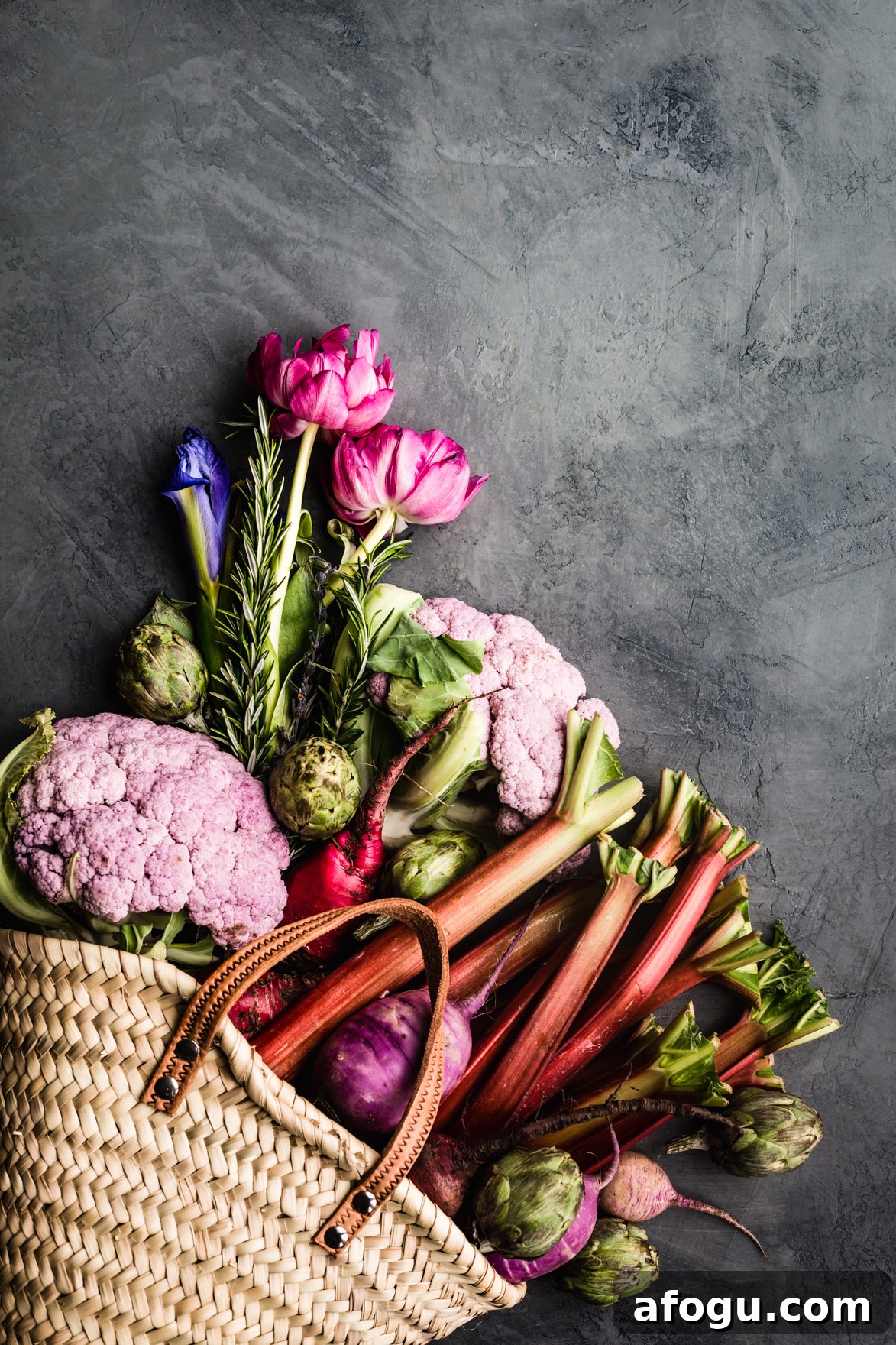 Summer Salad Recipe That Keeps Giving All Season Long 16 Early summer farmers market bounty haul of purple cauliflower, artichokes, radishes, beets, rhubarb and rosemary.