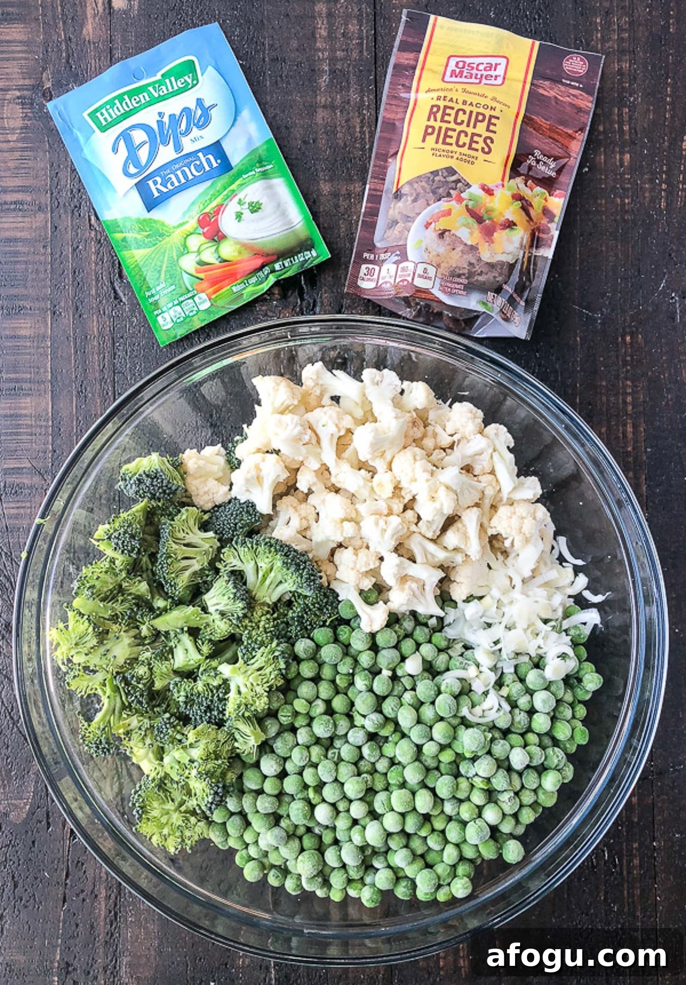 Ingredients needed for broccoli salad.
