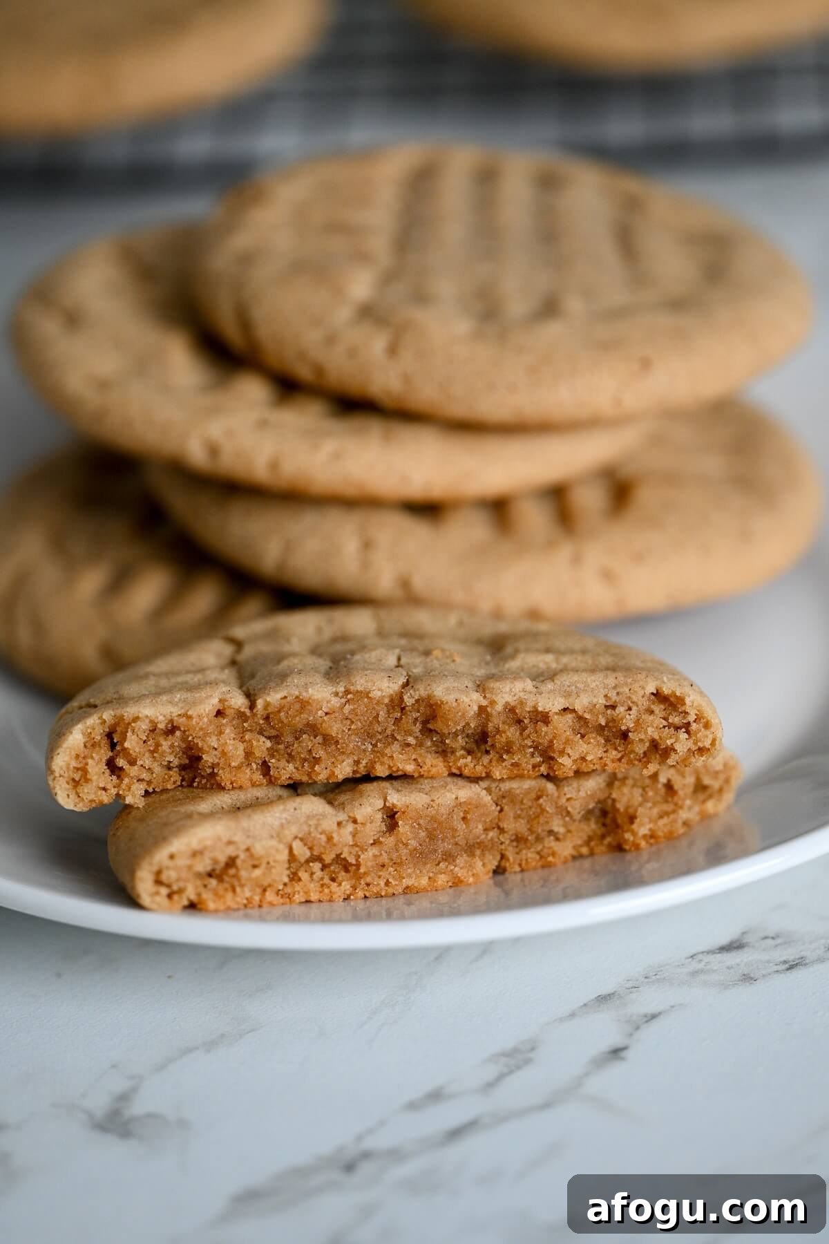 The chewy and soft center of peanut butter cookies.
