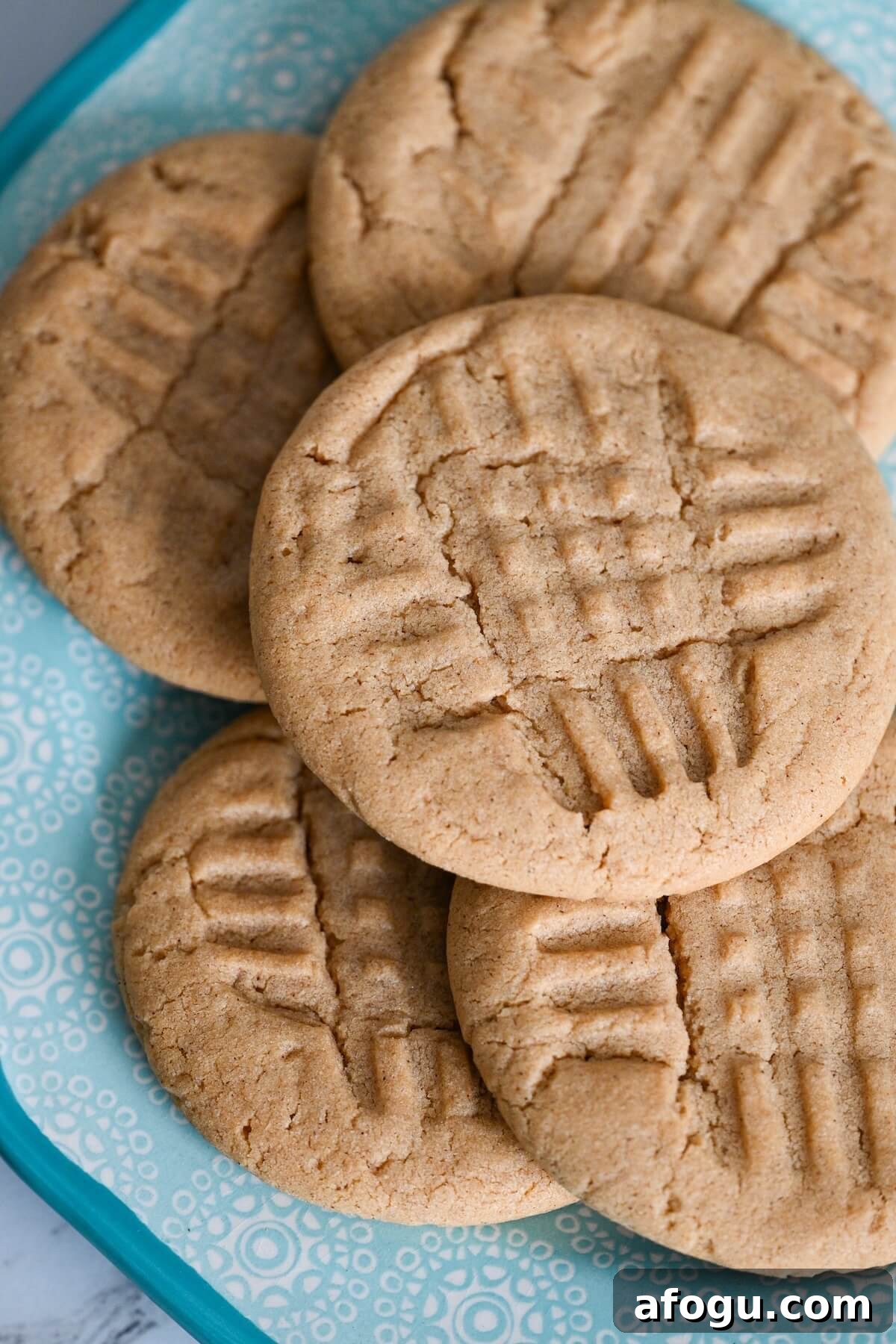 A plate of soft and chewy peanut butter cinnamon cookies.