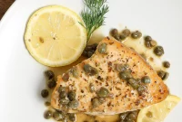 Pan Seared Swordfish Piccata with Lemon Caper Sauce