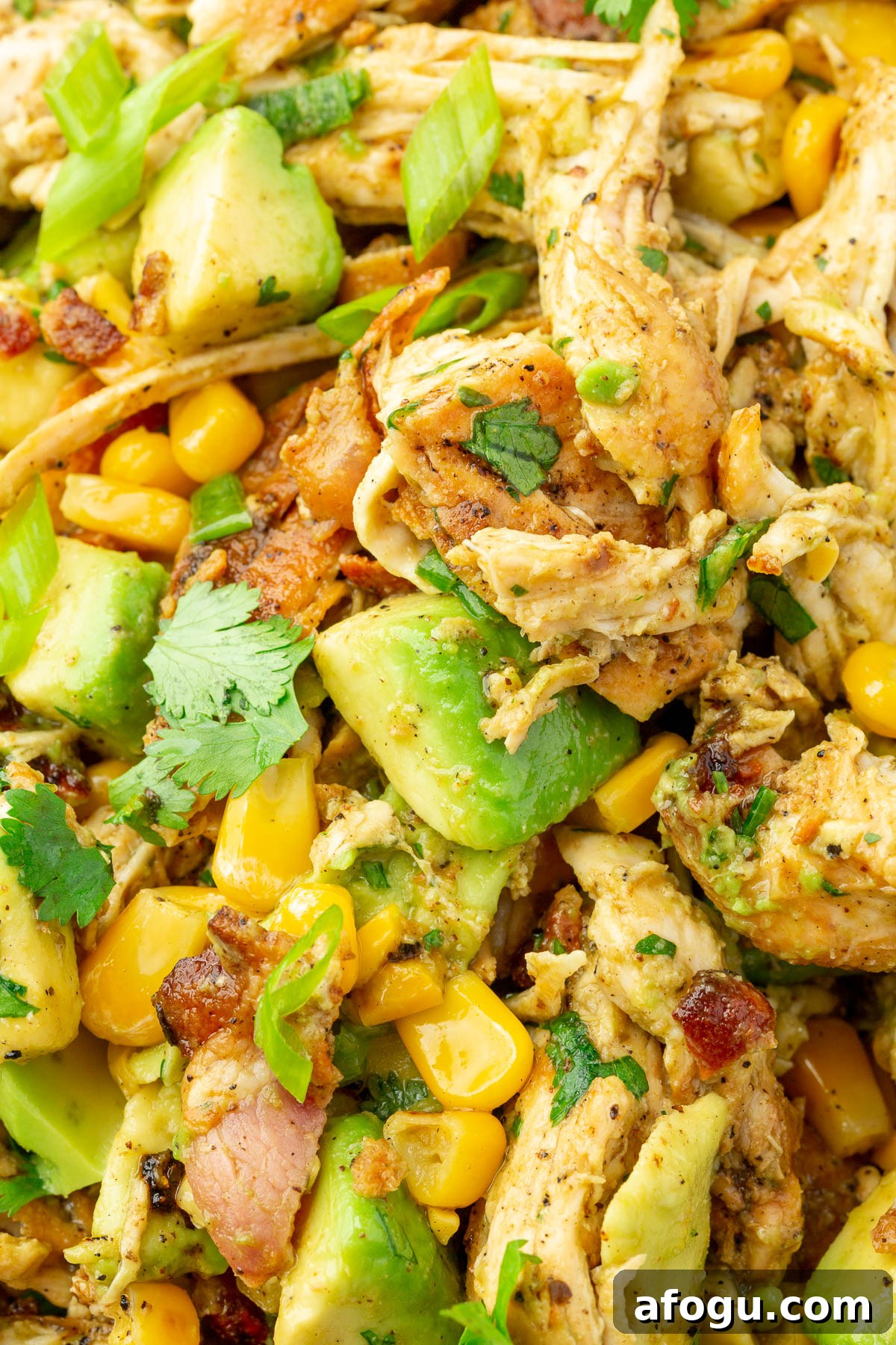 Close up image of avocado chicken salad.