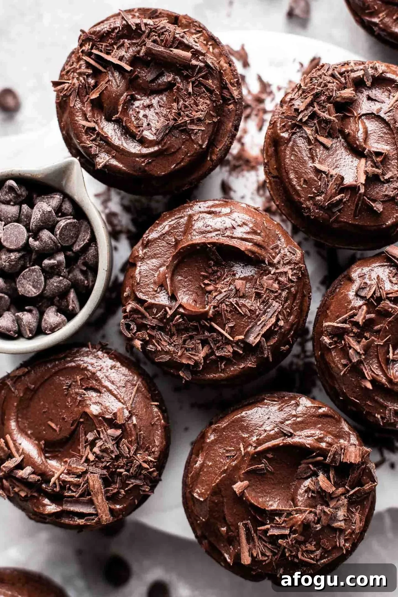 frosted brownie cupcakes on cake plate