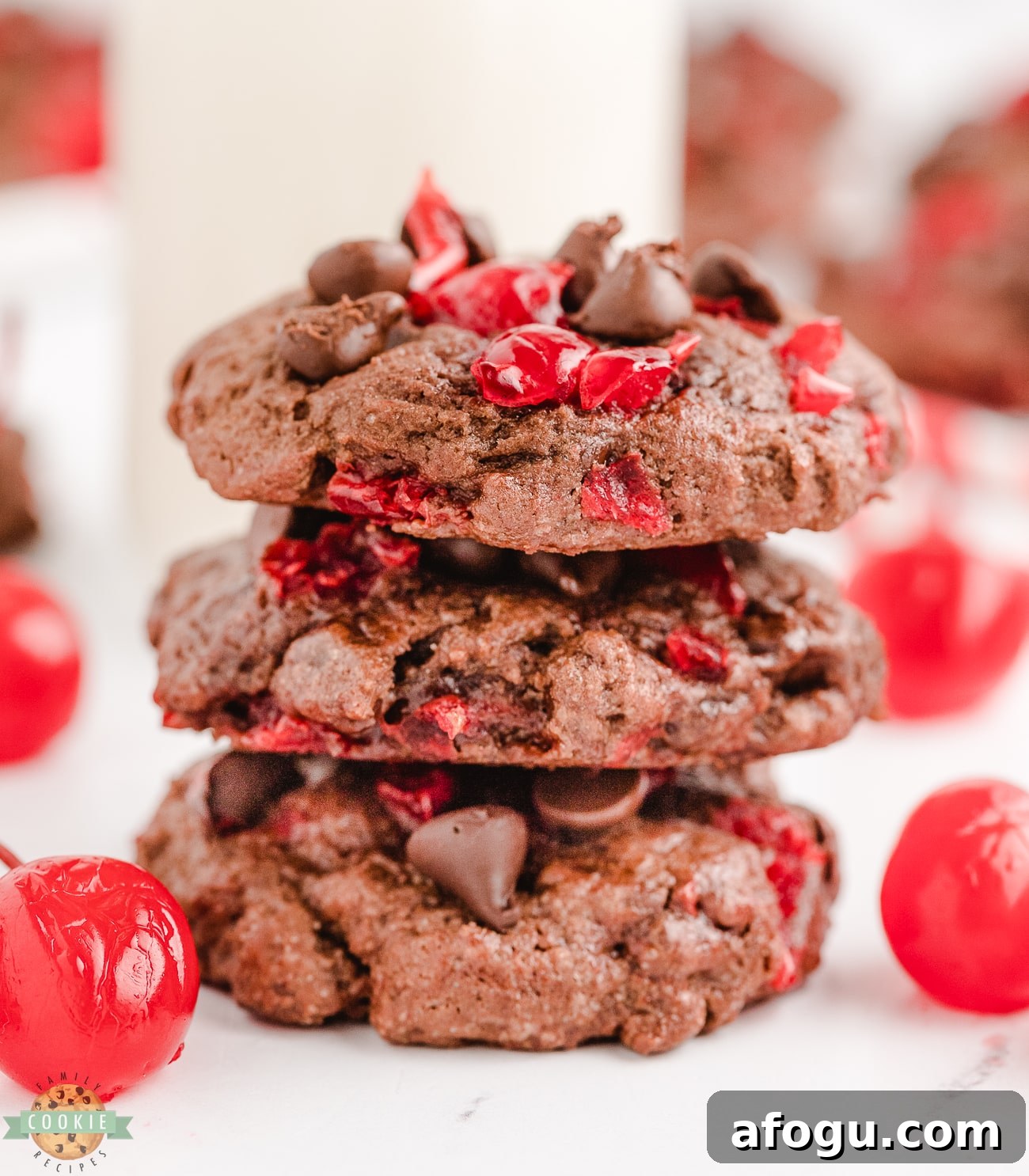 stack of double chocolate cherry cookies