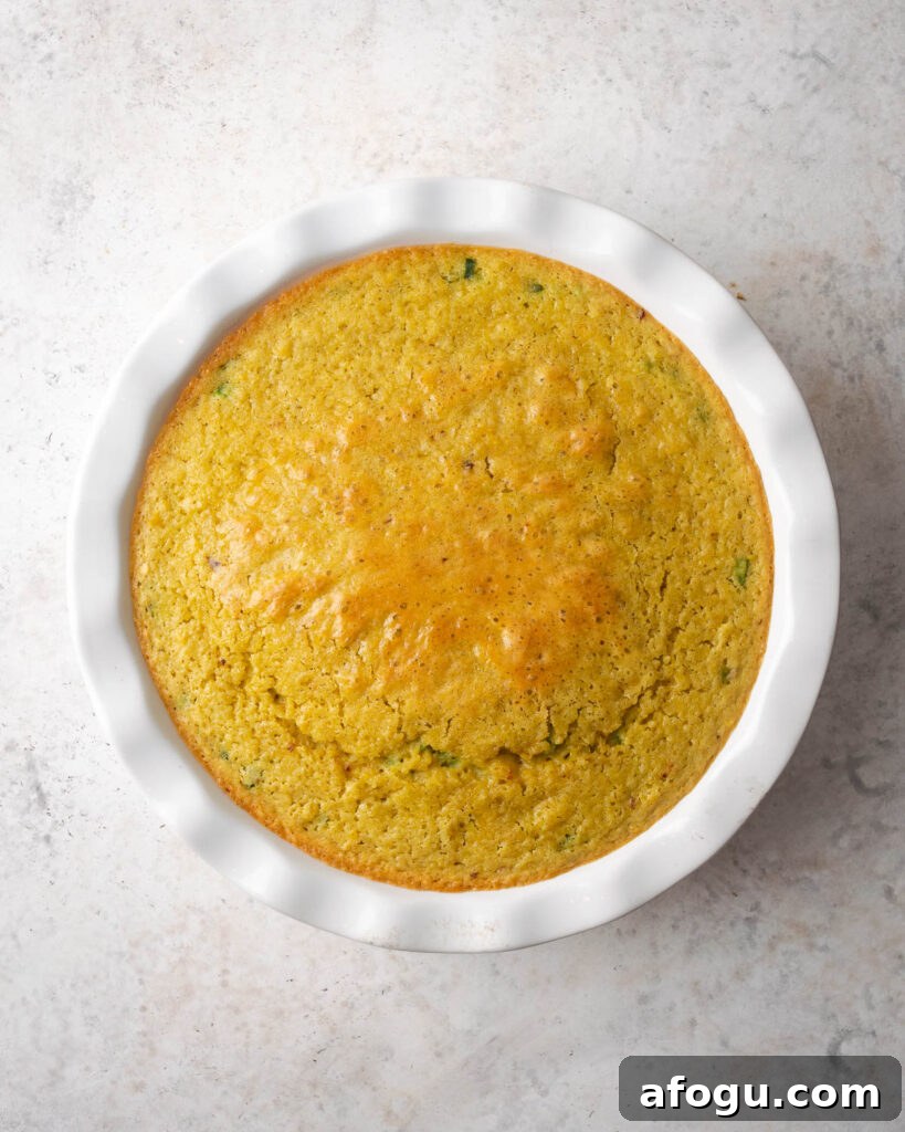 A freshly baked dish of gluten free corn casserole.